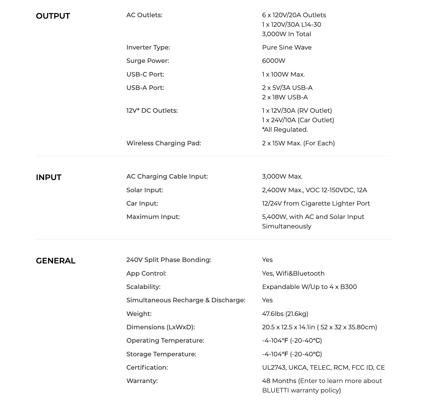 Bluetti AC300 Specs