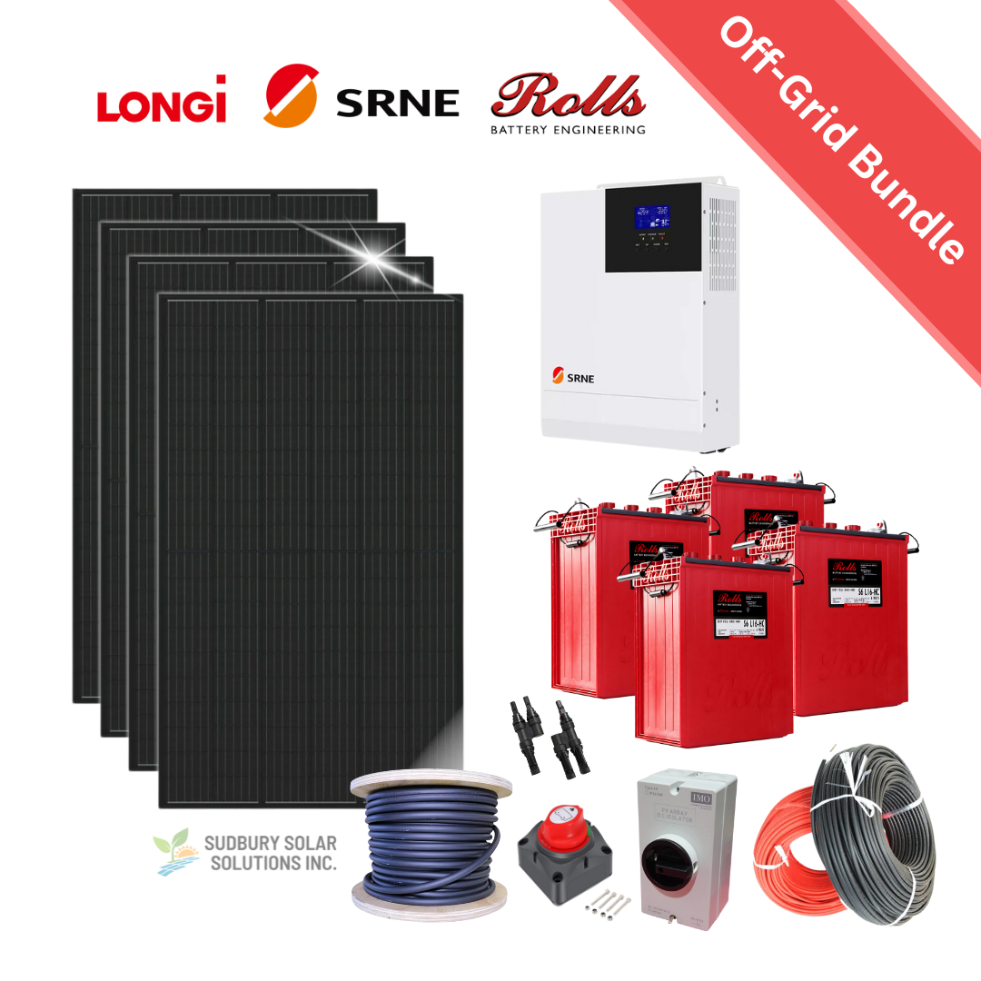 SRNE 24V 3000W | Surrette Battery | 445W Longi Solar Panel | Accessories | Off-Grid Solar Bundle