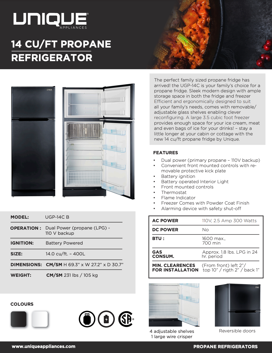 Unique 14 cu. ft. Propane Refrigerator