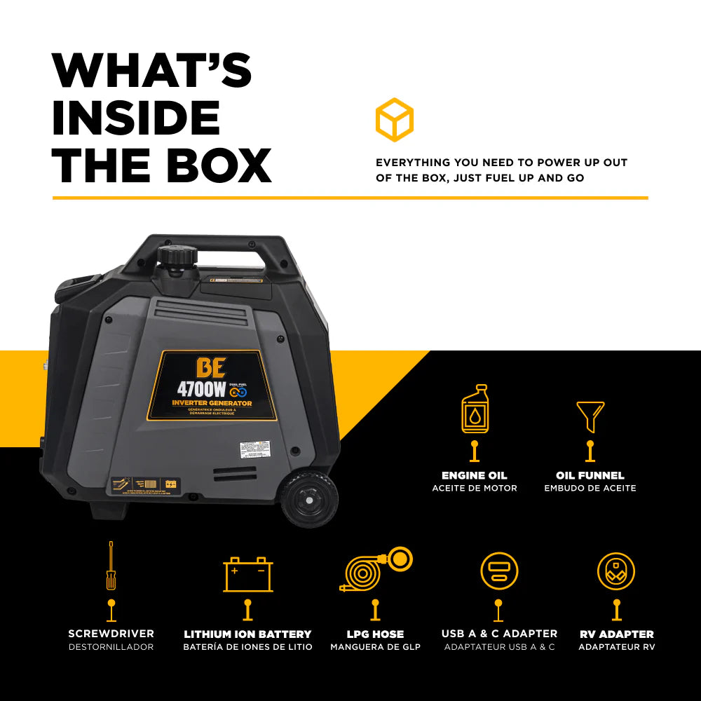 BE Power 4,700W Dual-Fuel Digital Inverter Generator