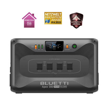 Bluetti power station with multiple awards on a white background