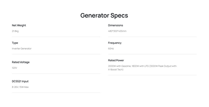 EcoFlow Smart Generator 3000 Specs