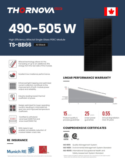 Thornova 500W Bifascial Solar Panel