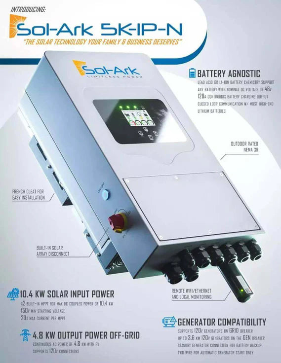 Sol-Ark 5K 120V All-In-One Inverter/Charger (Free Shipping *excludes remote locations*)