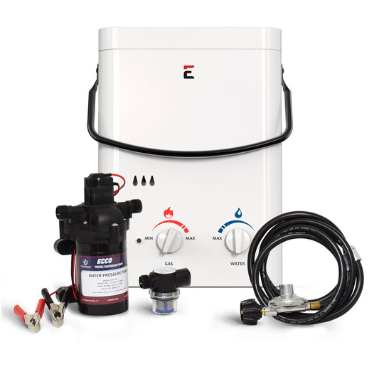 Eccotemp L5 Portable 1.5 GPM Outdoor Tankless Water Heater w/ EccoFlo Diaphragm 12V Pump and Strainer