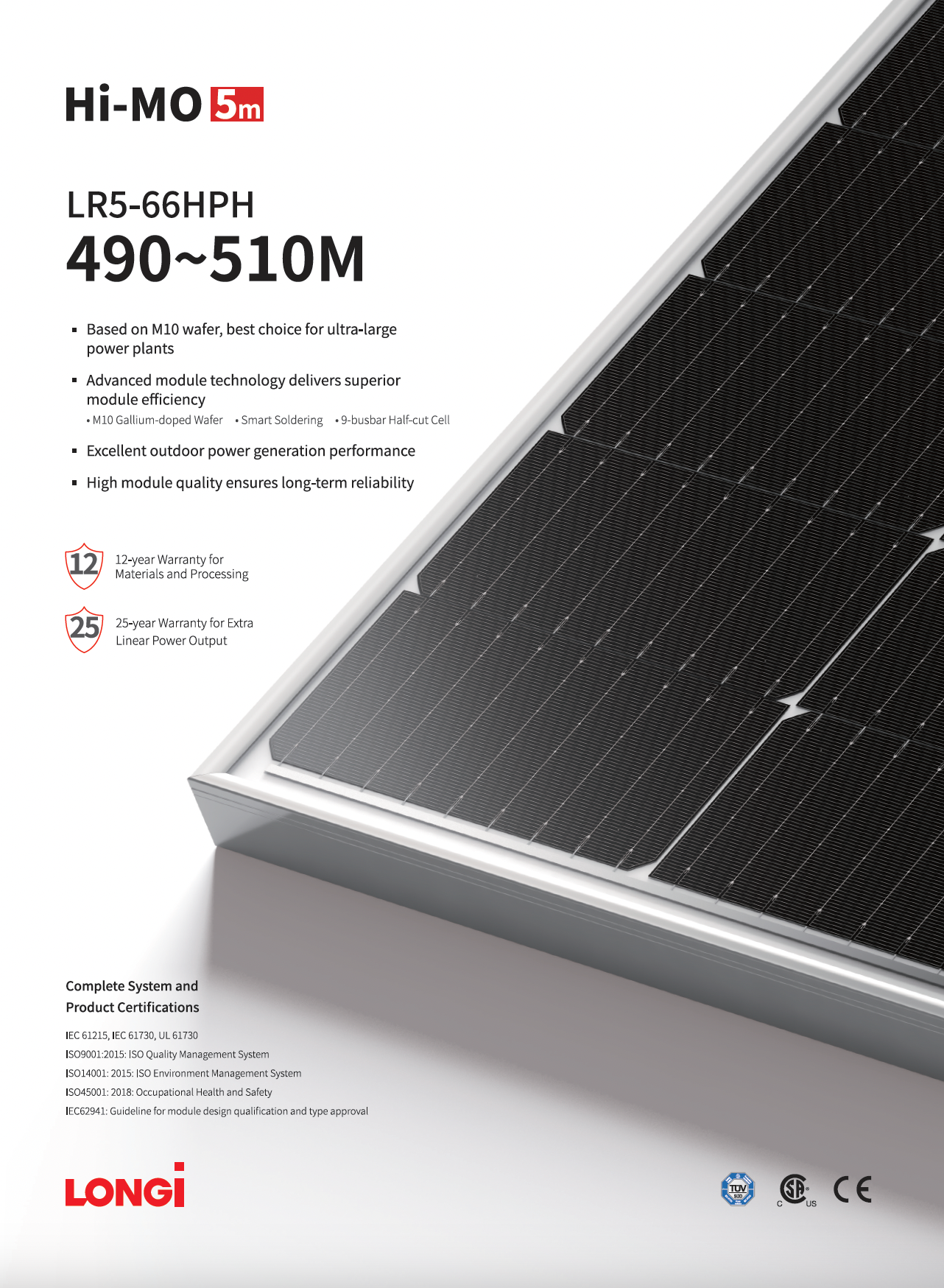 Longi 66 cell 500W Mono 35mm Silver Solar Panel