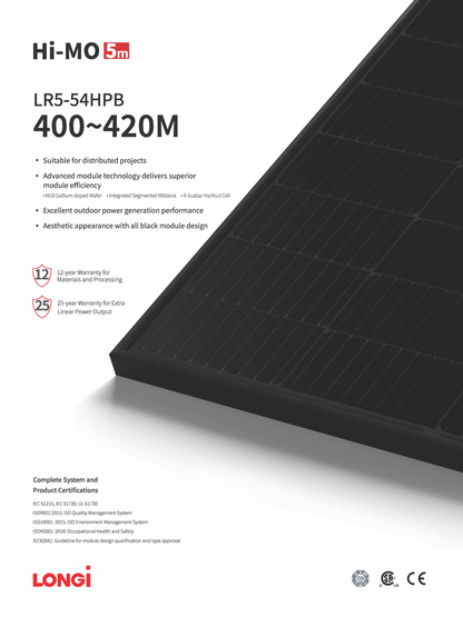 Longi 405W all Black Mono Solar panel-LS54-405M-B