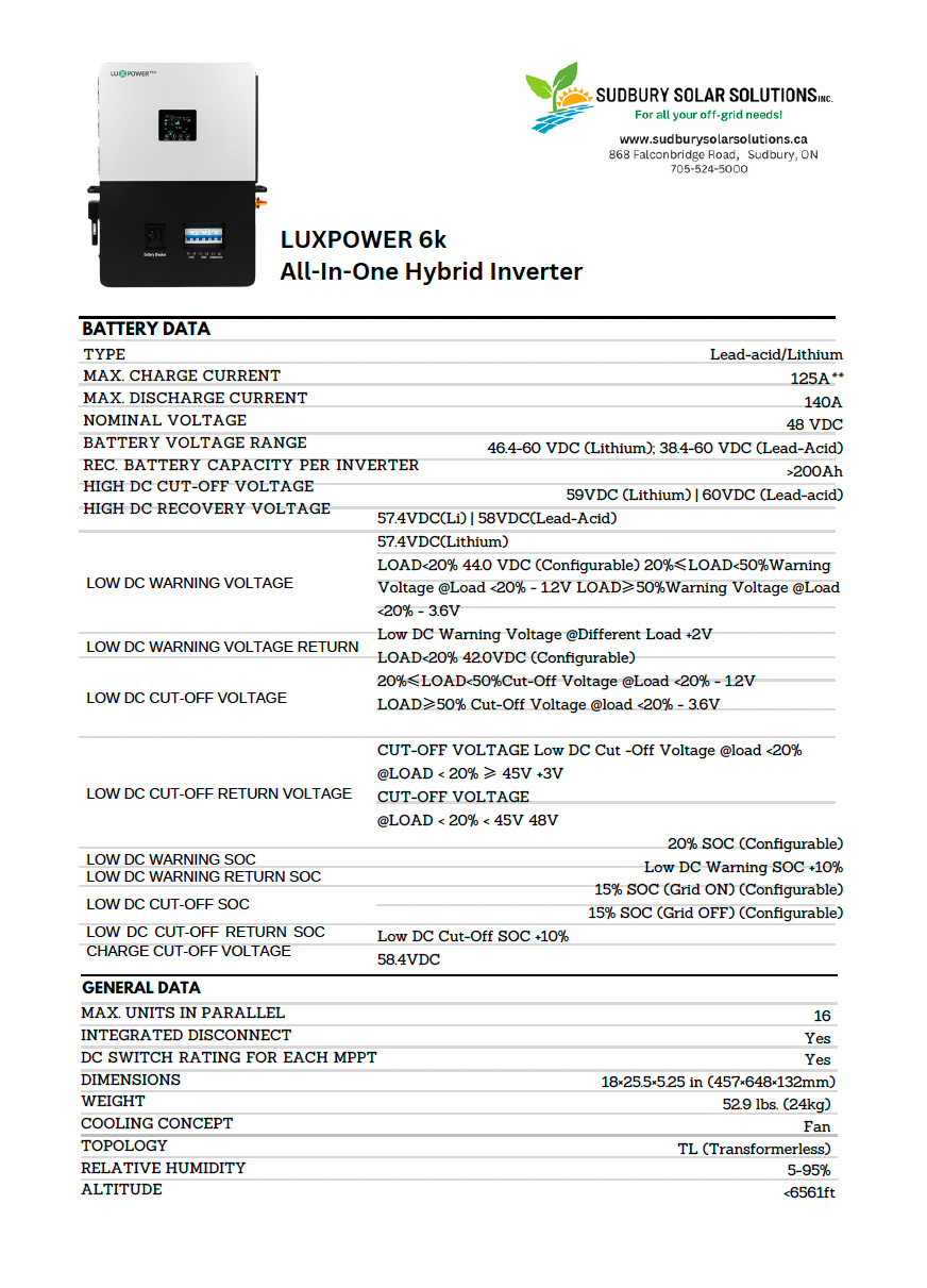 LuxPower 6k All-In-One Hybrid Inverter (*Free Shipping excludes remote locations)