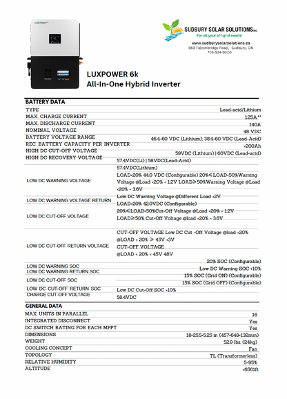 LuxPower 6k All-In-One Hybrid Inverter (*Free Shipping excludes remote locations)