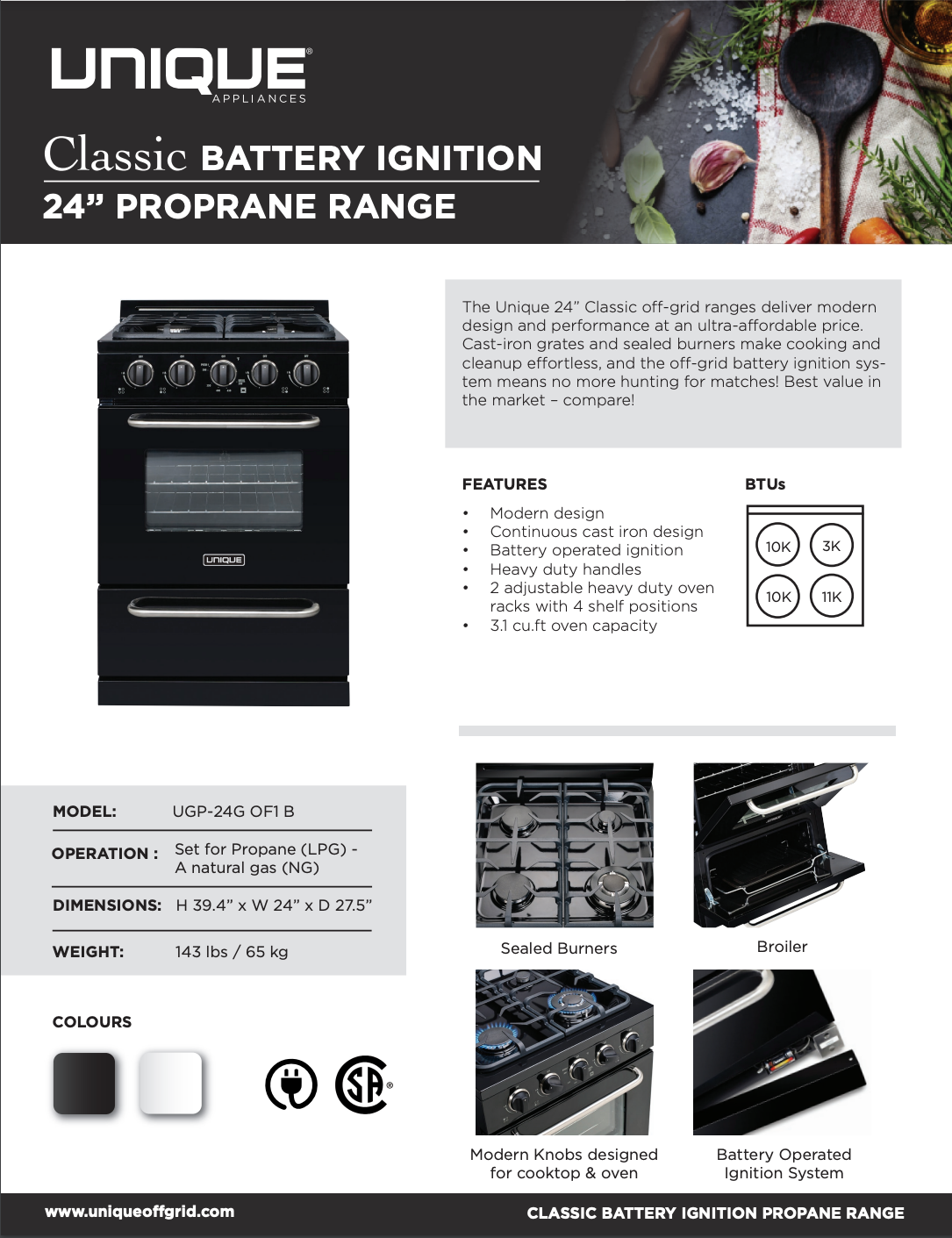 Unique Off-Grid 24” Propane Range (Battery Ignition)