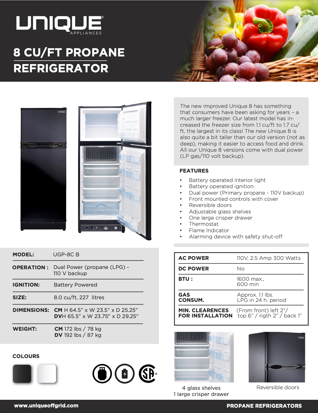 Unique Off-Grid 8 cu. ft. Propane Refrigerator