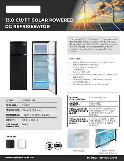 Unique 13 cu. ft. Solar Powered DC Refrigerator