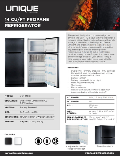 Unique Off-Grid 14 cu. ft. Propane Refrigerator