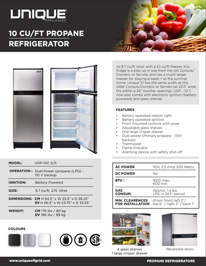 Unique Off-Grid 10 cu. ft. Propane Refrigerator