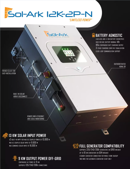 Sol-Ark 12K Split-Phase All-In-One Inverter/Charger (Free Shipping Ontario, Quebec)